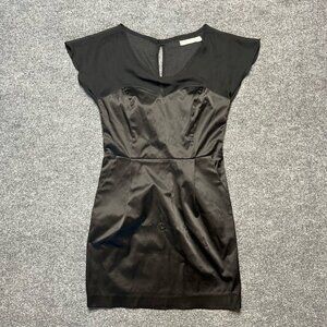 Minkpink Womens Sheath Dress Black Short Cap Sleeve Satin Keyhole Back Zipper S